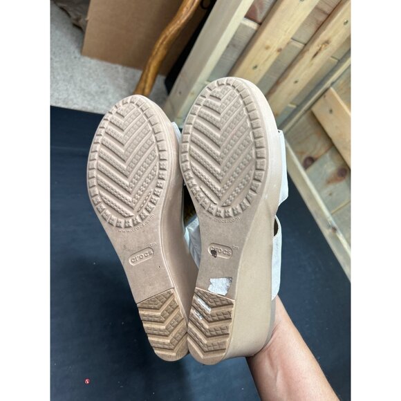 Dual Crocs Comfort Beige Wedge Sandals Size 10 Open Toe Slip-On Womens Shoes - Picture 8 of 8